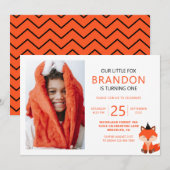 Invitation Mini mignon Petit Fox Zigzag photo Anniversaire (Devant / Derrière)