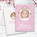 Invitation Mini mignon princesse Tiara Anniversaire Whimsical<br><div class="desc">Ce design présente une jolie invitation pour la fête d'anniversaire des enfants, avec une princesse mignonne couronne féminine, idéal pour la fête du premier troisième anniversaire des tout-petits, avec un design or princess tiara couronne, une photo photo photo deux 2 mises en page, un élégant confetti rose parties scintillant, aquarelle...</div>