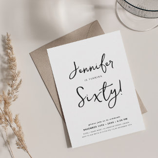 Invitation Mini moderne 60e anniversaire Script noir et blanc