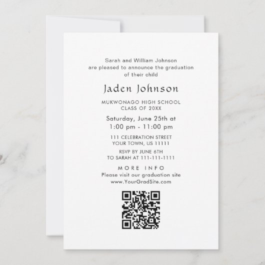 Invitation Mini moderne PHOTO Graduation Party QR code (Dos)