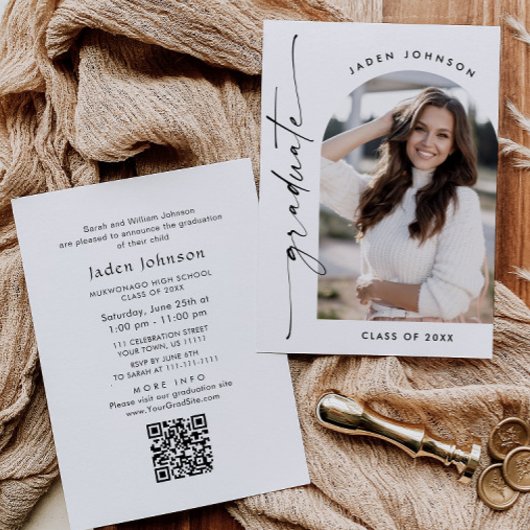 Invitation Mini moderne PHOTO Graduation Party QR code