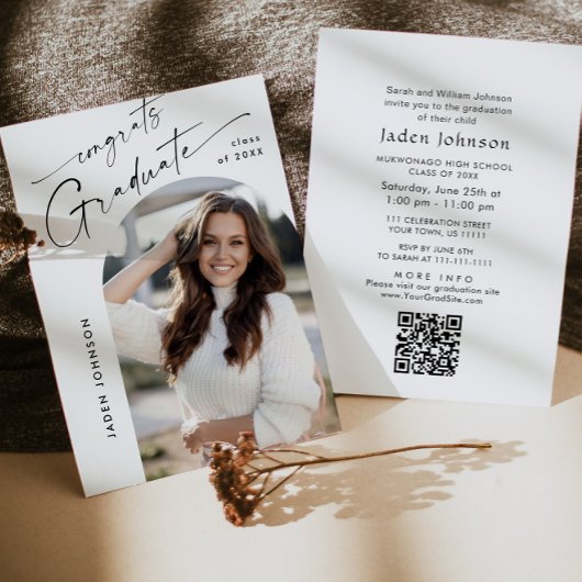 Invitation Mini moderne PHOTO Graduation Party QR code