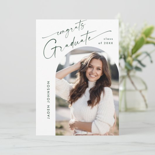 Invitation Mini moderne PHOTO Graduation Party QR code (Debout devant)