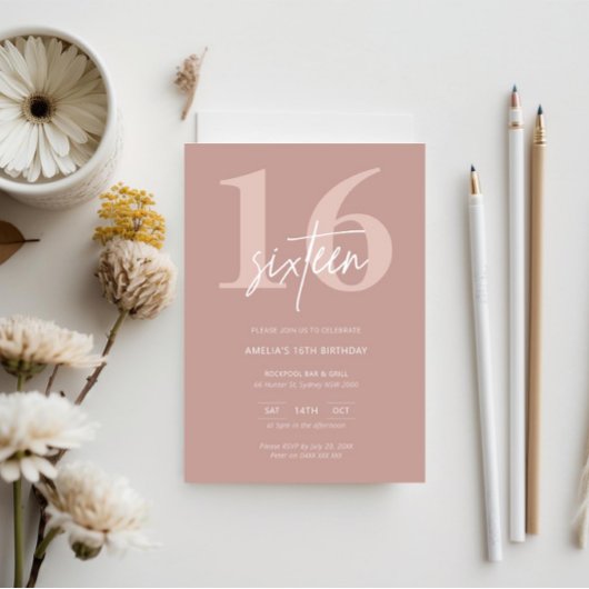 Invitation Mini moderne rose 16ème fête d'anniversaire