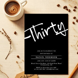 Invitation Mini Noir Adulte 30e fête d'anniversaire