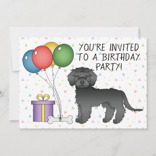 Invitation Mini noir Goldendoodle mignon dessin animé chien A (Devant)