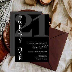 Invitation Mini Noir Vingt et un 21e fête d'anniversaire