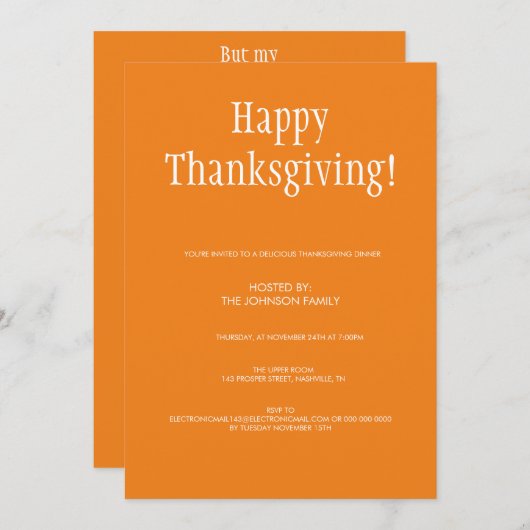 Invitation Mini-pâté de pomme de terre douce Thanksgiving Dîn (Devant / Derrière)