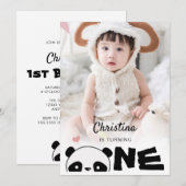 Invitation Mini Photo Cute Panda Premier anniversaire (Devant / Derrière)