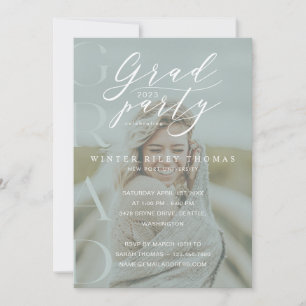 Invitation Mini Photo Grad Party Moderne Calligraphie Vert