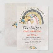 Invitation Mini Pompas Grass Retro Rainbow Boho Anniversaire (Devant / Derrière)