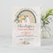 Invitation Mini Pompas Grass Retro Rainbow Boho Anniversaire (Debout devant)
