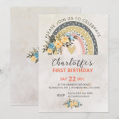 Invitation Mini Pompas Grass Retro Rainbow Boho Anniversaire (Devant / Derrière)