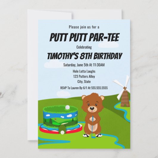 Invitation Mini Putt Putt Anniversaire mignonne Gopher (Devant)