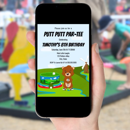 Invitation Mini Putt Putt Anniversaire mignonne Gopher