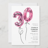 Invitation Mini rose 30 ballon 30e fête d'anniversaire (Devant)