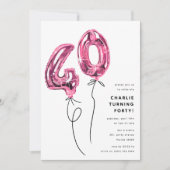 Invitation Mini rose 40 ballon fête de 40e anniversaire (Devant)