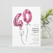 Invitation Mini rose 40 ballon fête de 40e anniversaire (Debout devant)