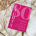 Invitation Mini rose 80ème anniversaire<br><div class="desc">Cette invitation minimaliste à la fête du 80ème anniversaire de typographie est parfaite pour une fête d'anniversaire moderne. Le design simple présente une police blanche classique sur arrière - plan rose. Personnalisable dans n'importe quelle couleur. Gardez le design minimal et élégant, en l'état, ou personnalisez-le en ajoutant vos propres graphiques...</div>