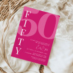 Invitation Mini rose cinquante-0ème anniversaire<br><div class="desc">Cette invitation minimaliste à la fête du 30ème anniversaire de typographie est parfaite pour une fête d'anniversaire moderne. Le design simple présente une police blanche classique sur arrière - plan rose. Personnalisable dans n'importe quelle couleur. Gardez le design minimal et élégant, en l'état, ou personnalisez-le en ajoutant vos propres graphiques...</div>