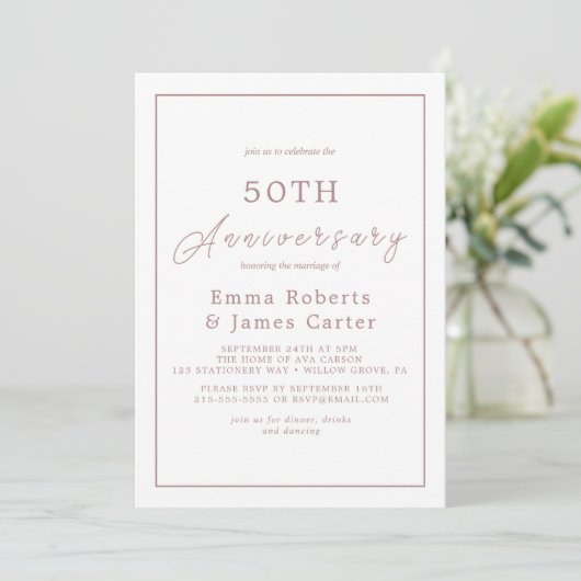Invitation Mini-Rose Gold 50e anniversaire Mariage (Debout devant)