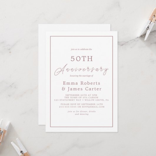 Invitation Mini-Rose Gold 50e anniversaire Mariage (Devant/Arrière en situation)
