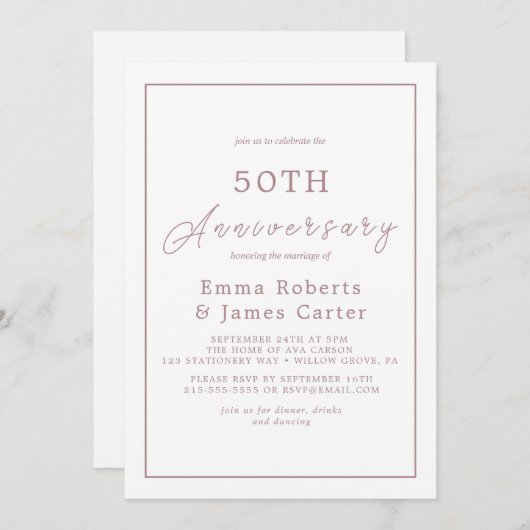 Invitation Mini-Rose Gold 50e anniversaire Mariage (Devant / Derrière)