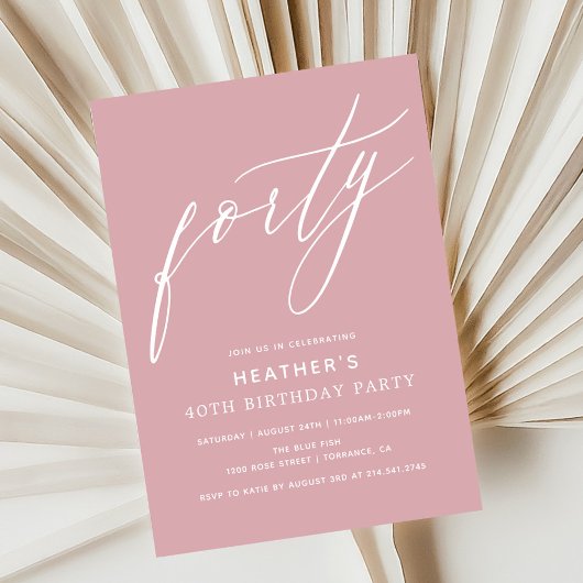 Invitation Mini rose neutre quarante 40h fête d'anniversaire