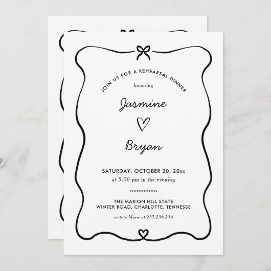 Invitation Mini Script mignon Dîner de répétition Coeur (Devant / Derrière)