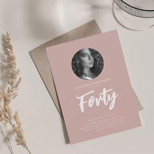 Invitation Mini script photo 40e anniversaire Dusty Rose