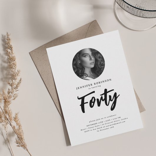 Invitation Mini script photo 40e anniversaire noir blanc