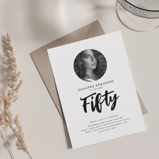 Invitation Mini script photo 50e anniversaire noir blanc