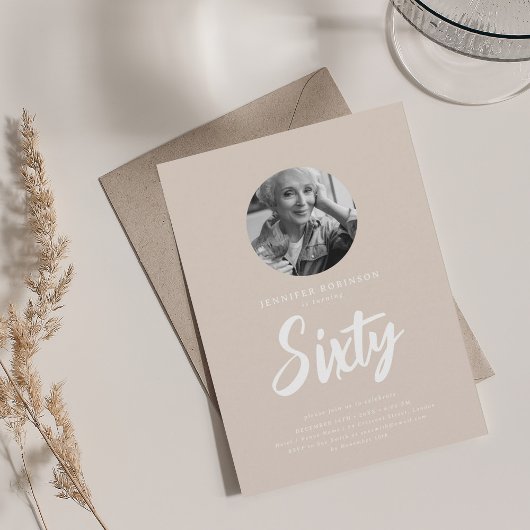 Invitation Mini-Script photo 60e anniversaire Champagne