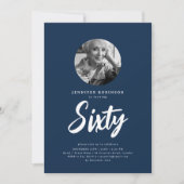 Invitation Mini script photo 60e anniversaire de fête bleu ma (Devant)