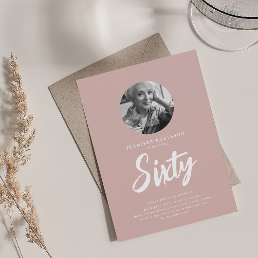 Invitation Mini script photo 60e anniversaire Dusty Rose