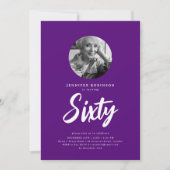 Invitation Mini Script photo 60e anniversaire fête violet (Devant)