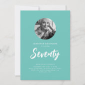 Invitation Mini script photo 70e fête d'anniversaire Turquois (Devant)