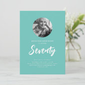 Invitation Mini script photo 70e fête d'anniversaire Turquois (Debout devant)