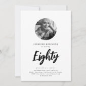 Invitation Mini script photo 80e anniversaire noir blanc (Devant)