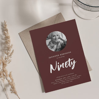 Invitation Mini Script photo 90e anniversaire de fête Bourgog