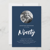 Invitation Mini script photo 90e anniversaire Marine bleu (Devant)