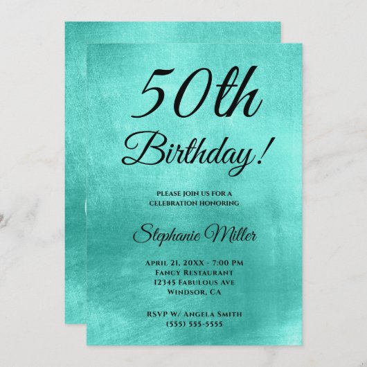 Invitation Mini Shiny Turquoise Foil Anniversaire (Devant / Derrière)