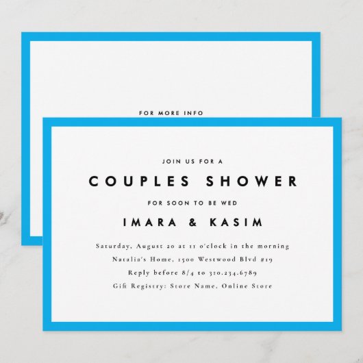 Invitation Mini-Siècle Rétro Cyan Couples Douche (Devant / Derrière)