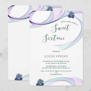 Invitation Mini Sweet sixteen Floral Purple Moderne