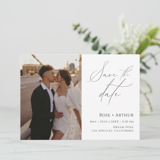 Invitation Miniature De Script Photo Enregistrer La Date (Debout devant)