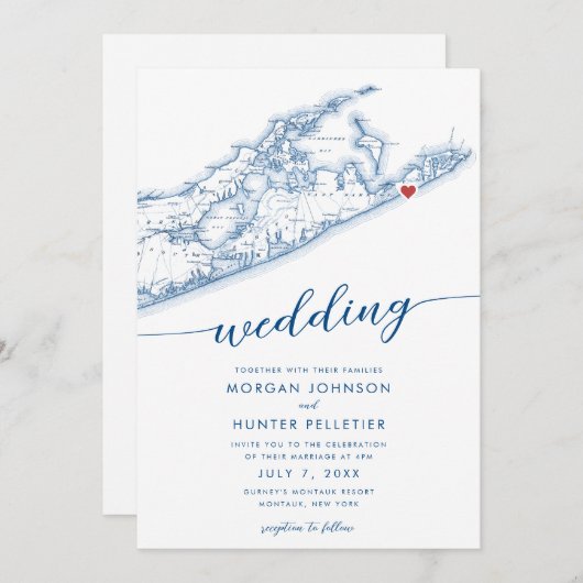 Invitation Miniature moderne Montauk Long Island Mariage (Devant / Derrière)