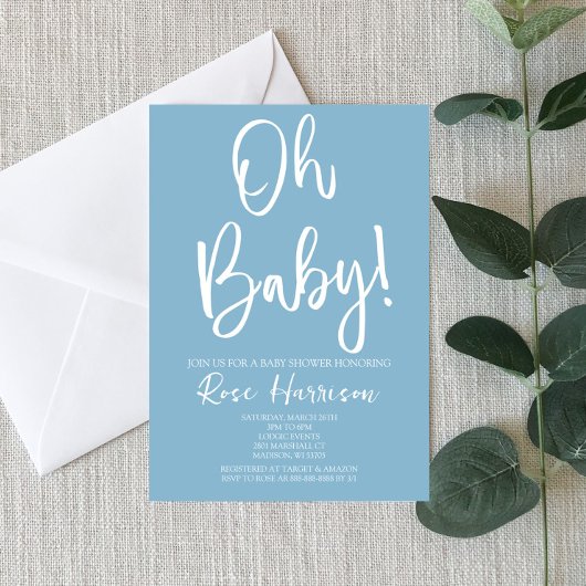 Invitation Miniature Oh Bébé ! Baby shower Bébé bleu