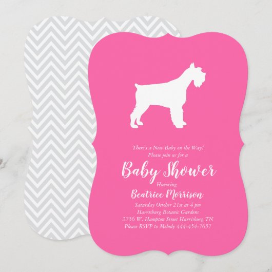 Invitation Miniature Schnauzer Chien Baby shower fille rose (Devant / Derrière)