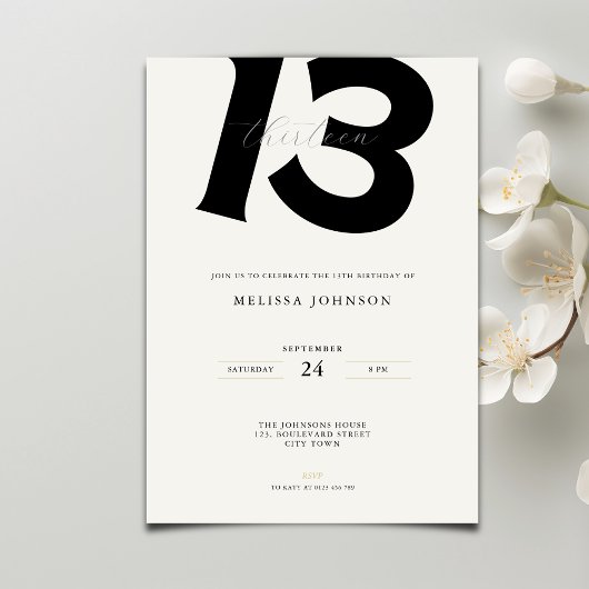 Invitation Minimal 13th Birthday Invitation: Bold Typography