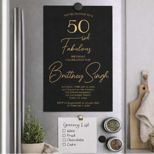 Invitation Minimal 50 and Fabulous Black 50th Birthday Party 